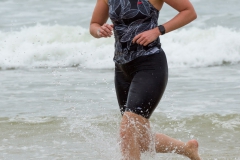 Melinda finishing the swim leg of the 2018 Mooloolaba Triathlon