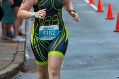 Pauline doing the run leg of the 2018 Mooloolaba Triathlon