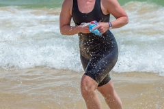 Pauline finishing the swim leg at the 2015 Noosa Triathlon